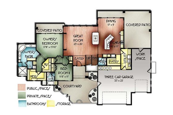 Floor Plan - Main Floor for Adobe / Southwestern House Plan #24-278 - 6 bed, 5.5 bath