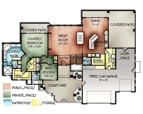 Adobe / Southwestern Floor Plan - Main Floor Plan #24-278