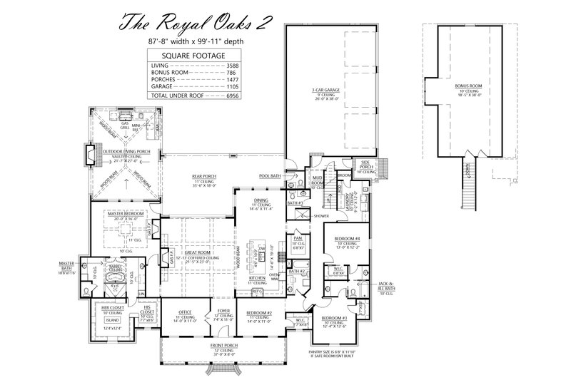 House Blueprint - Floor Plan - Main Floor for Southern House Plan #1074-71 - 4 bed, 4.5 bath