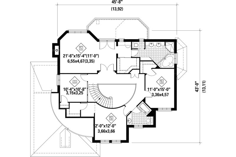 Home Plan - Floor Plan - Upper Floor for European House Plan #25-4855 - 3 bed, 2 bath