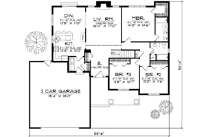 Floor Plan - Main Floor for Traditional House Plan #70-595 - 3 bed, 2 bath