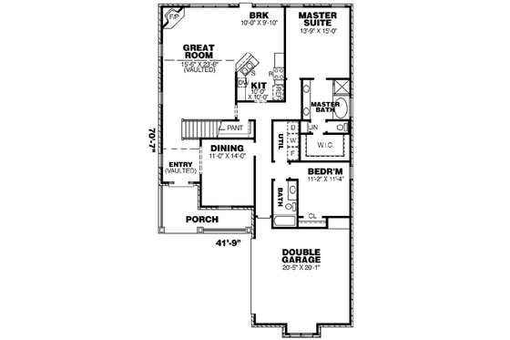 Floor Plan - Main Floor for Colonial House Plan #34-197 - 4 bed, 3 bath