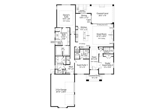 Floor Plan - Main Floor for Craftsman House Plan #938-135 - 3 bed, 3.5 bath