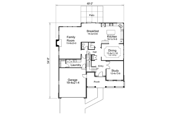 Floor Plan - Main Floor for Traditional House Plan #57-387 - 4 bed, 3.5 bath