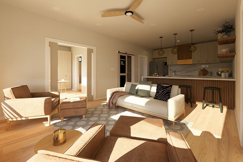 Dream House Plan - Interior - Family Room for Barndominium House Plan #126-305 - 2 bed, 2 bath