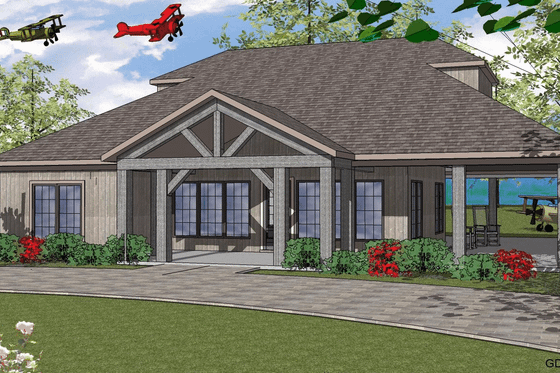 Exterior - Front Elevation for Craftsman House Plan #8-177 - 2 bed, 2 bath