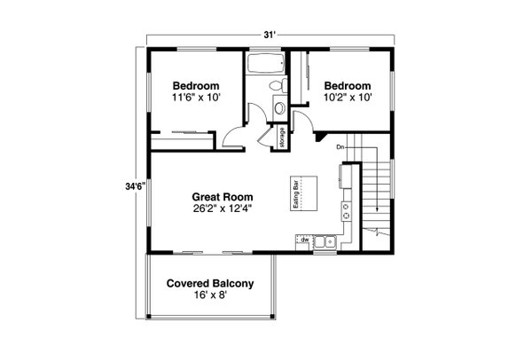 Traditional Floor Plan - Upper Floor Plan #124-1300