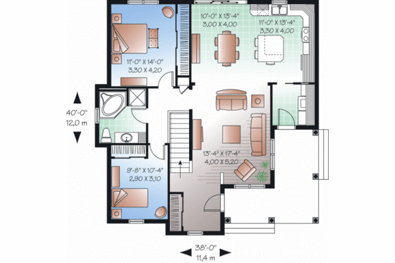 Floor Plan - Main Floor for Country House Plan #23-2203 - 2 bed, 1 bath