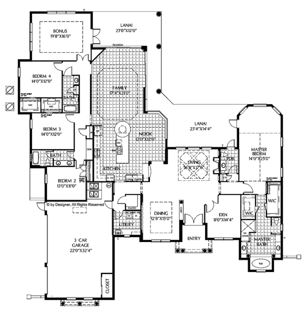 Architectural House Design - Mediterranean Floor Plan - Main Floor Plan #999-126