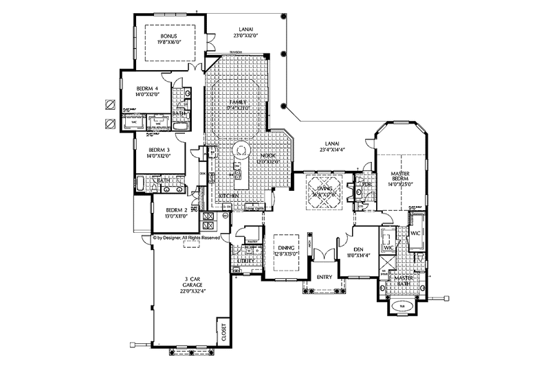 Home Plan - Floor Plan - Main Floor for Mediterranean House Plan #999-126 - 4 bed, 3.5 bath