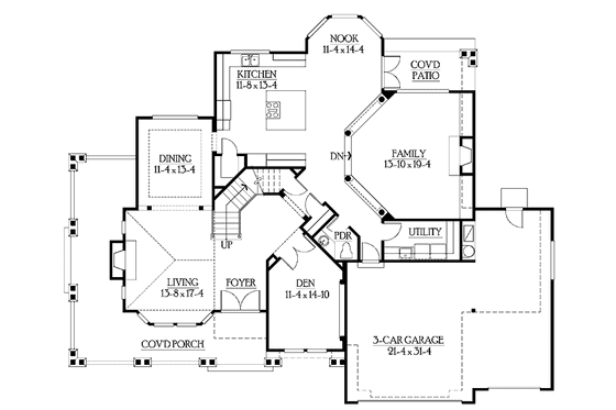 Floor Plan - Main Floor for Craftsman House Plan #132-464 - 4 bed, 3.5 bath