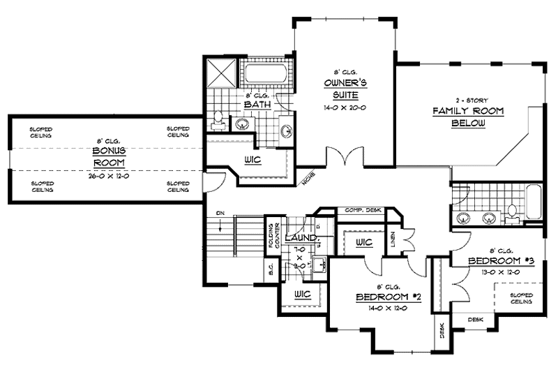 Dream House Plan - Floor Plan - Upper Floor for Traditional House Plan #51-663 - 3 bed, 2.5 bath