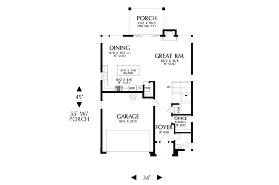 Floor Plan - Main Floor for Prairie House Plan #48-1060 - 4 bed, 2.5 bath