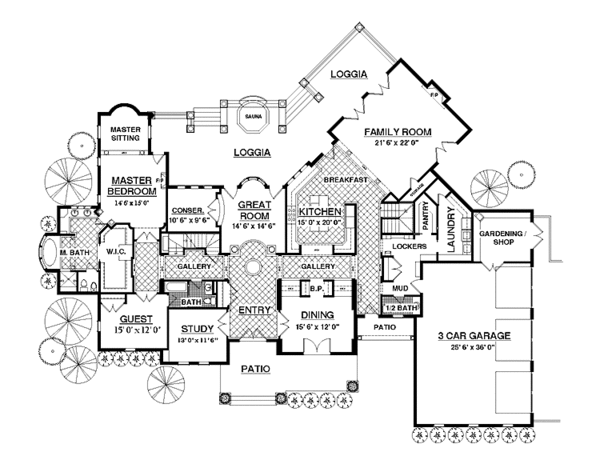 House Design - Mediterranean Floor Plan - Main Floor Plan #937-17