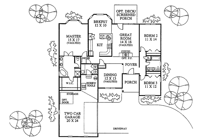 Architectural House Design - Floor Plan - Main Floor for Traditional House Plan #1053-22 - 3 bed, 2 bath