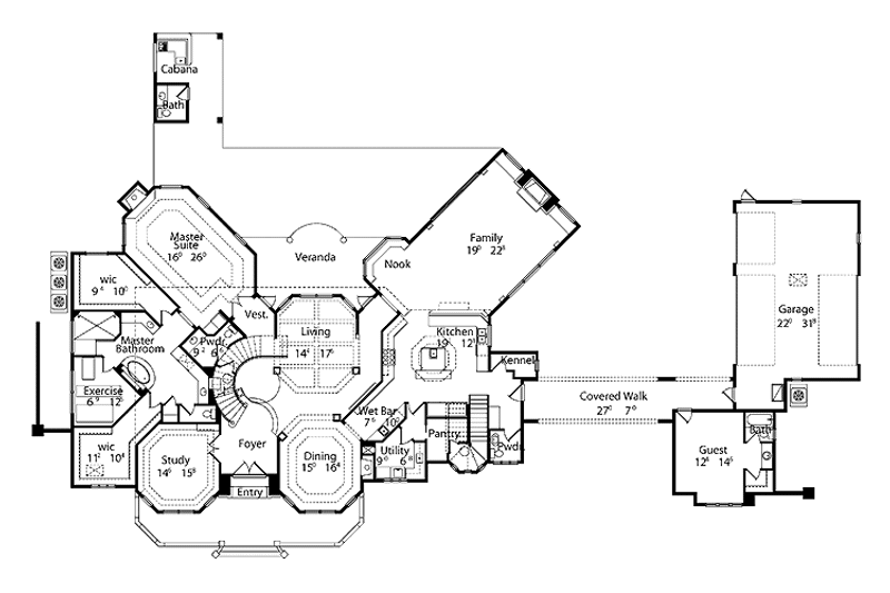 House Blueprint - Floor Plan - Main Floor for Mediterranean House Plan #417-557 - 5 bed, 5 bath
