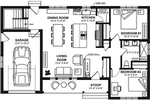 Floor Plan - Main Floor for Ranch House Plan #23-699 - 2 bed, 1 bath