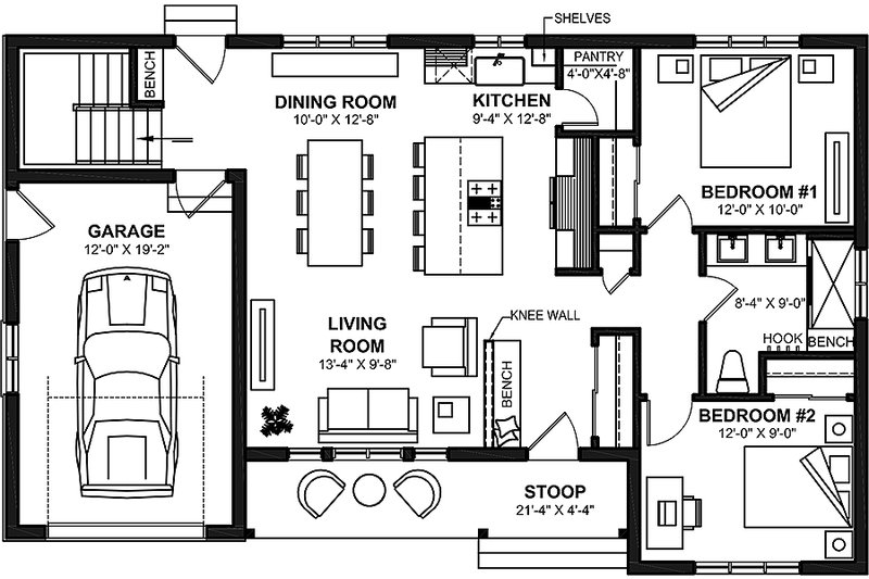 House Plan Design - Floor Plan - Main Floor for Ranch House Plan #23-699 - 2 bed, 1 bath