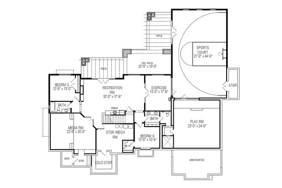 Floor Plan - Lower Floor for Craftsman House Plan #920-24 - 6 bed, 5.5 bath