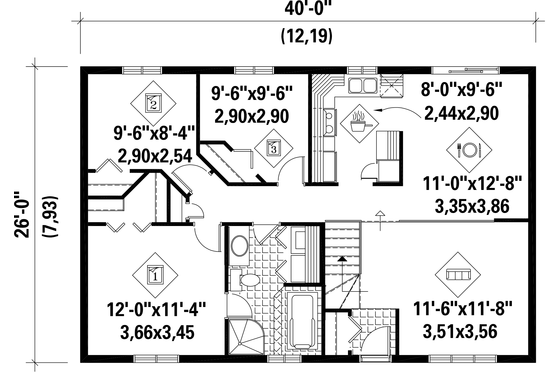 Floor Plan - Main Floor for Country House Plan #25-4813 - 3 bed, 1 bath