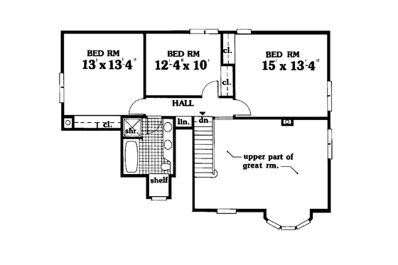 Floor Plan - Upper Floor for Traditional House Plan #3-312 - 4 bed, 2.5 bath