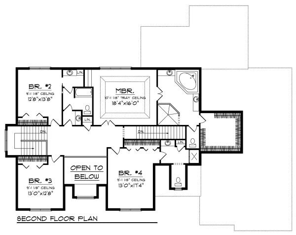 House Design - Floor Plan - Upper Floor for European House Plan #70-888 - 4 bed, 3.5 bath