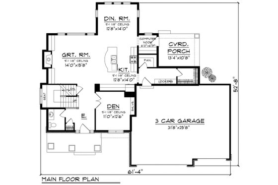 Floor Plan - Main Floor for Prairie House Plan #70-1178 - 4 bed, 3.5 bath