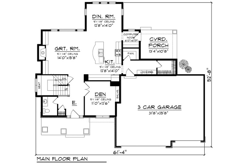 House Blueprint - Floor Plan - Main Floor for Prairie House Plan #70-1178 - 4 bed, 3.5 bath