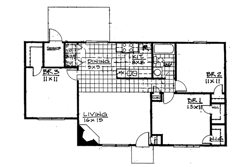Home Plan - Floor Plan - Main Floor for Contemporary House Plan #30-251 - 3 bed, 1 bath