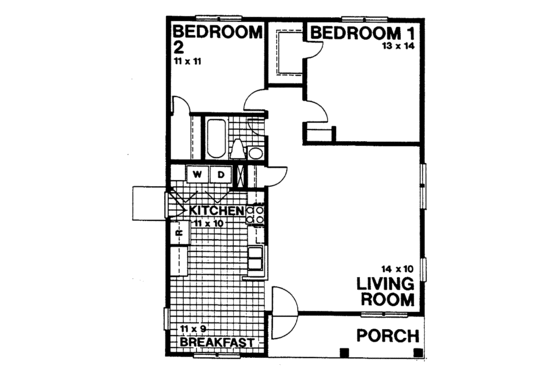 Floor Plan - Main Floor for Cottage House Plan #30-235 - 2 bed, 1 bath