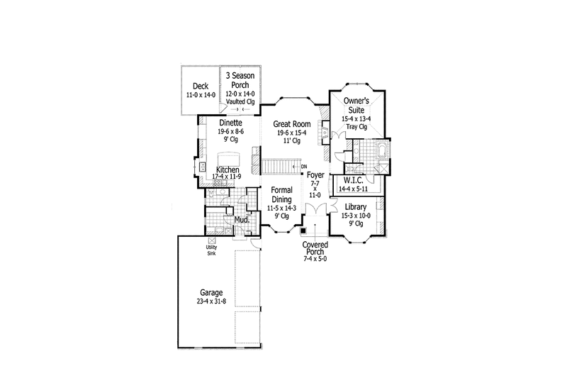 Home Plan - Floor Plan - Main Floor for Colonial House Plan #51-1068 - 3 bed, 2 bath