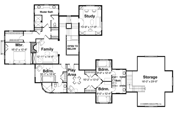 Floor Plan - Upper Floor for Traditional House Plan #928-23 - 5 bed, 4.5 bath