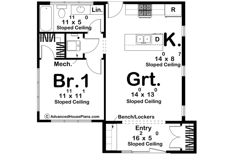 House Blueprint - Floor Plan - Main Floor for Modern House Plan #455-540 - 1 bed, 1 bath