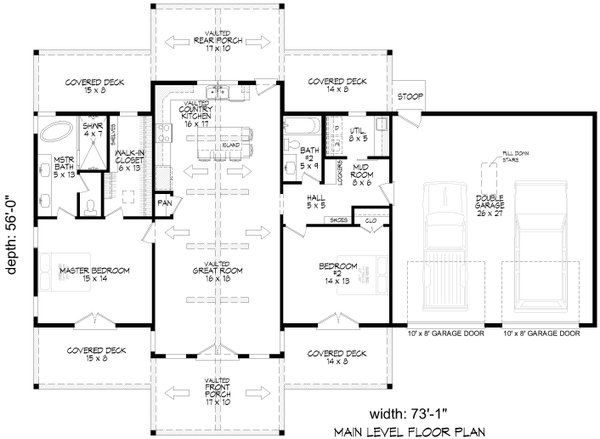 Ranch Floor Plan - Main Floor Plan #932-1045