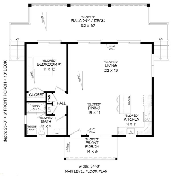 House Blueprint - Floor Plan - Main Floor for Contemporary House Plan #932-1458 - 1 bed, 1 bath