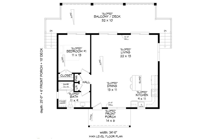 House Blueprint - Floor Plan - Main Floor for Contemporary House Plan #932-1458 - 1 bed, 1 bath