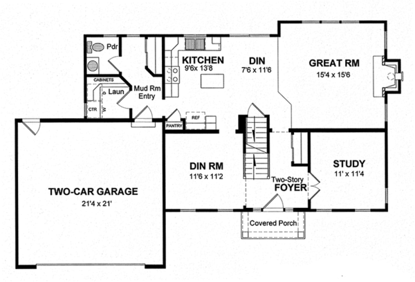 Architectural House Design - Colonial Floor Plan - Main Floor Plan #316-291