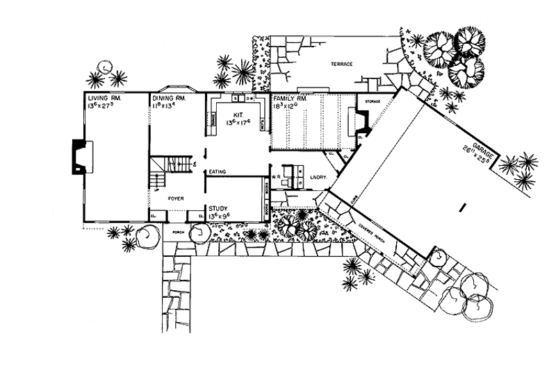 Architectural House Design - Floor Plan - Main Floor for Colonial House Plan #72-616 - 5 bed, 2.5 bath
