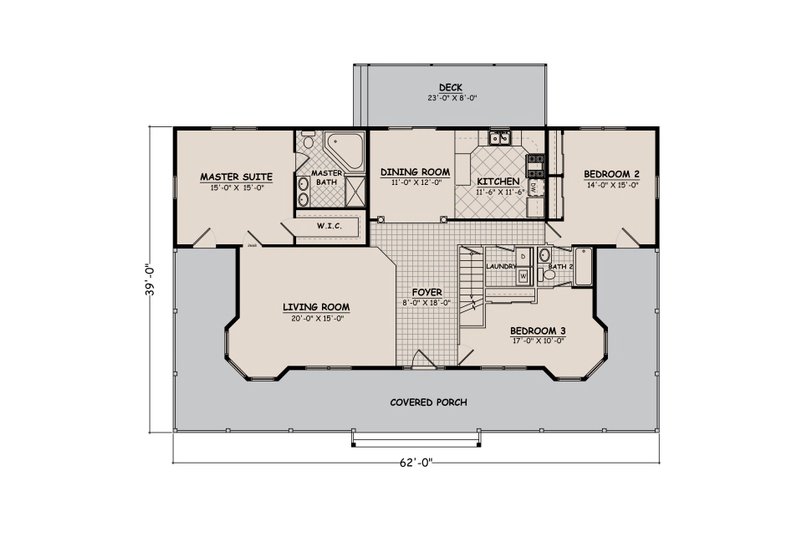 Home Plan - Floor Plan - Main Floor 1 for Farmhouse House Plan #1082-9 - 3 bed, 2.5 bath