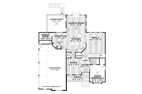 Floor Plan - Main Floor for Traditional House Plan #56-679 - 4 bed, 4 bath
