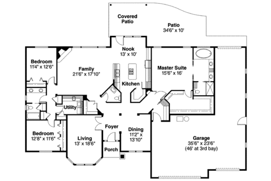 Floor Plan - Main Floor for Traditional House Plan #124-597 - 3 bed, 2.5 bath
