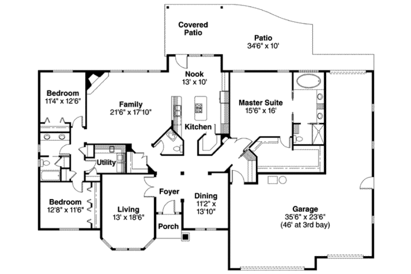 Traditional Style House Plan - 3 Beds 2.5 Baths 2653 Sq/Ft Plan #124 ...