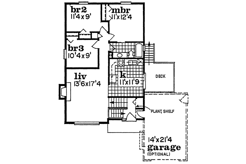 Home Plan - Floor Plan - Main Floor for Contemporary House Plan #47-778 - 3 bed, 1 bath