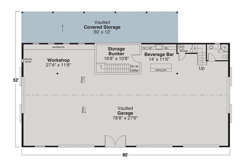 House Design - Floor Plan - Main Floor for Barndominium House Plan #124-1409, 1 bath