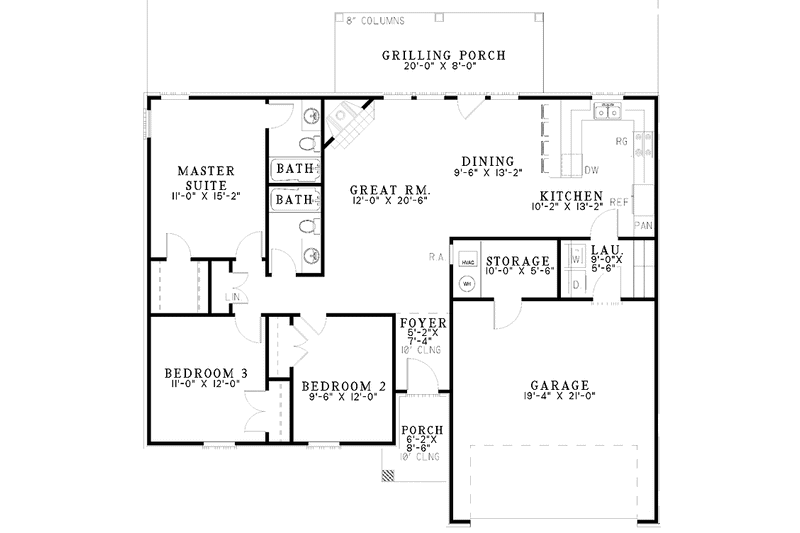 Dream House Plan - Floor Plan - Main Floor for Ranch House Plan #17-3026 - 3 bed, 2 bath