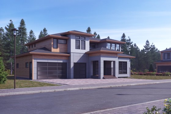 Exterior - Front Elevation 3 for Modern House Plan #1066-11 - 4 bed, 4.5 bath