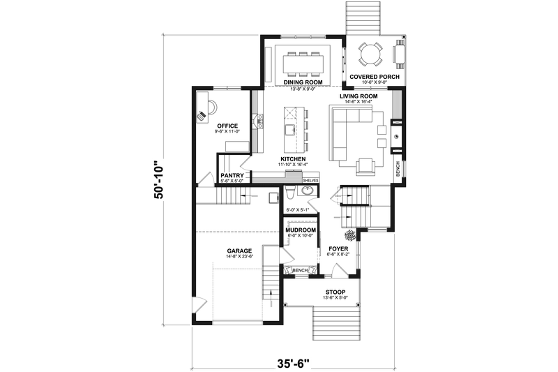 Architectural House Design - Floor Plan - Main Floor for Country House Plan #23-2804 - 4 bed, 1.5 bath