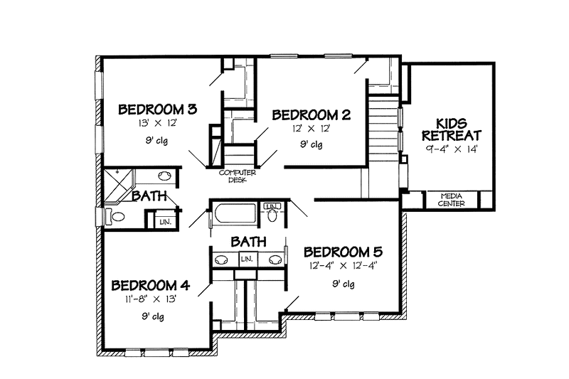 Architectural House Design - Floor Plan - Upper Floor for Country House Plan #968-29 - 5 bed, 3.5 bath