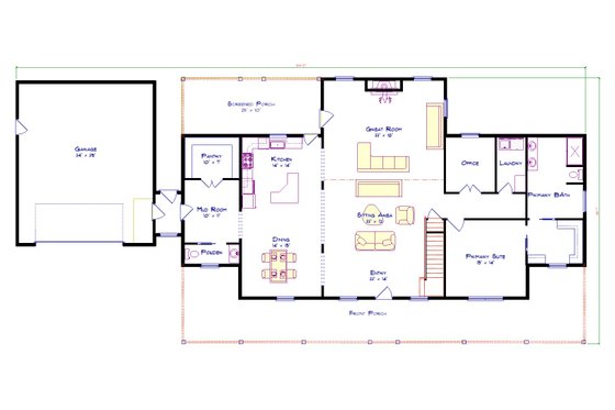 Floor Plan - Main Floor for Farmhouse House Plan #1115-11 - 3 bed, 2.5 bath