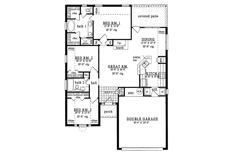 Home Plan - Floor Plan - Main Floor for Ranch House Plan #42-532 - 3 bed, 2 bath